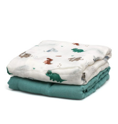 Set 2 muselinas dinosaurios sage 120x120cm-Kiokids