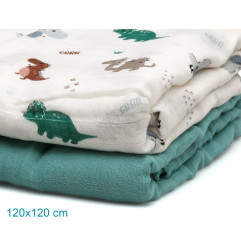 Set 2 muselinas dinosaurios sage 120x120cm-Kiokids