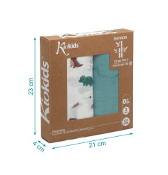 Set 2 muselinas dinosaurios sage 120x120cm-Kiokids