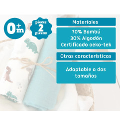 Set 2 muselinas dinosaurios sage 120x120cm-Kiokids