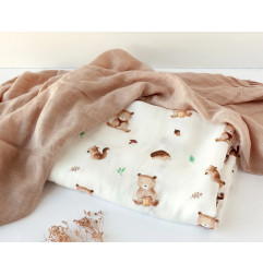 Set 2 muselinas osos marrón 120x120cm-Kiokids