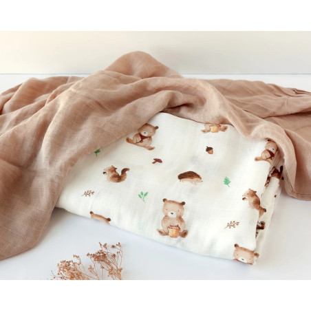 Set 2 muselinas osos marrón 120x120cm-Kiokids