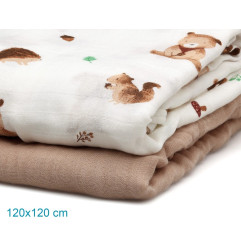 Set 2 muselinas osos marrón 120x120cm-Kiokids
