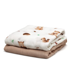 Set 2 muselinas osos marrón 120x120cm-Kiokids