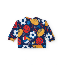 Sudadera de felpa para niño en azul marino con estampado integral de balones-Tuc Tuc