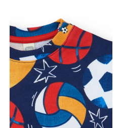 Sudadera de felpa para niño en azul marino con estampado integral de balones-Tuc Tuc