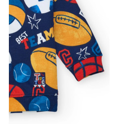 Sudadera de felpa para niño en azul marino con estampado integral de balones-Tuc Tuc