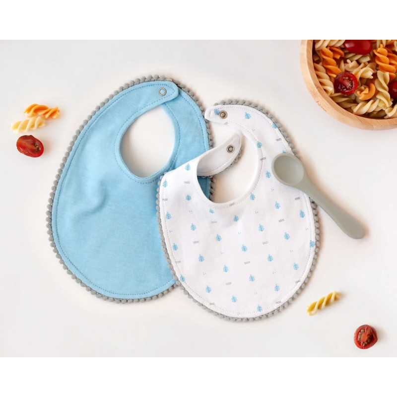 Set azul de dos baberos y cuchara-Kiokids