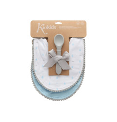 Set azul de dos baberos y cuchara-Kiokids