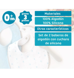 Set azul de dos baberos y cuchara-Kiokids