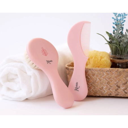 Set de peine y cepillo de cerdas naturales rosa-Kiokids