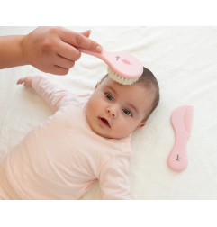 Set de peine y cepillo de cerdas naturales rosa-Kiokids