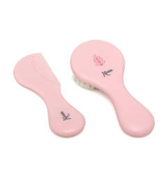 Set de peine y cepillo de cerdas naturales rosa-Kiokids