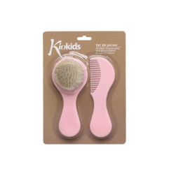 Set de peine y cepillo de cerdas naturales rosa-Kiokids