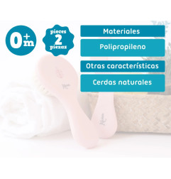 Set de peine y cepillo de cerdas naturales rosa-Kiokids