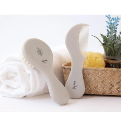 Set de peine y cepillo de cerdas naturales gris-Kiokids