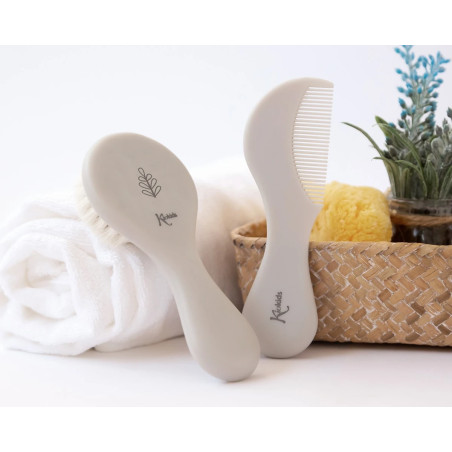 Set de peine y cepillo de cerdas naturales gris-Kiokids