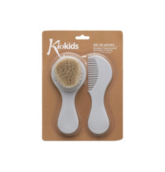 Set de peine y cepillo de cerdas naturales gris-Kiokids