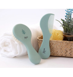 Set de peine y cepillo de cerdas naturales salvia-Kiokids