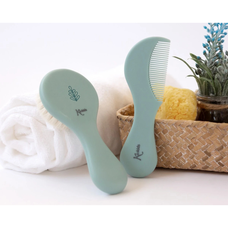 Set de peine y cepillo de cerdas naturales salvia-Kiokids