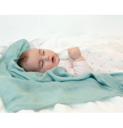 Set 2 muselinas salvia, blanco y estampado 120x120cm-Kiokids