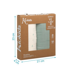 Set 2 muselinas salvia, blanco y estampado 120x120cm-Kiokids