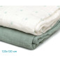 Set 2 muselinas salvia, blanco y estampado 120x120cm-Kiokids