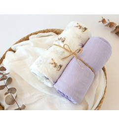 Set 2 muselinas conejitos lavanda 120x120cm-Kiokids