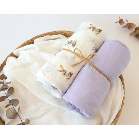 Set 2 muselinas conejitos lavanda 120x120cm-Kiokids