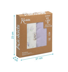 Set 2 muselinas conejitos lavanda 120x120cm-Kiokids
