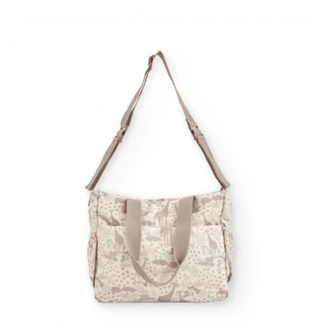Bolso maternal con estampado de jirafas en tonos neutros-Tuc Tuc