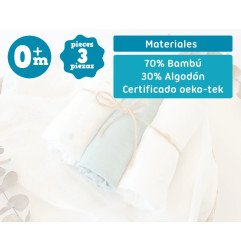 Set 3 muselinas salvia, blanco y estampado 70x70cm-Kiokids