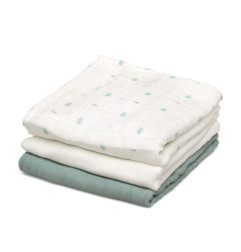 Set 3 muselinas salvia, blanco y estampado 70x70cm-Kiokids