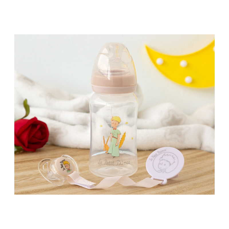 CONJUNTO PARA BEBÉ DE BIBERÓN,CHUPETE Y PORTACHUPETES DE LA COLECCIÓ LE PETIT PRINCE-KIOKIDS