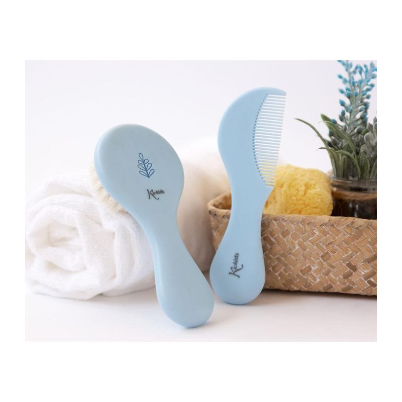 Set de peine y cepillo de cerdas naturales azul-Kiokids