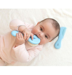 Set de peine y cepillo de cerdas naturales azul-Kiokids