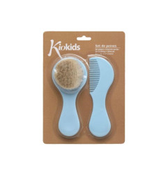 Set de peine y cepillo de cerdas naturales azul-Kiokids