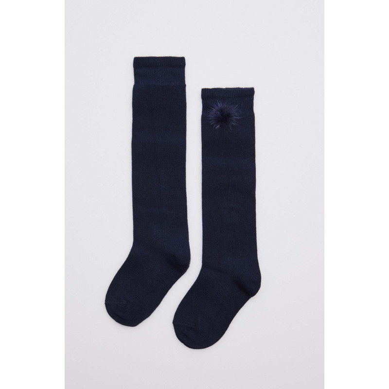 Calcetines largos marino pom pom-Ysabel Mora
