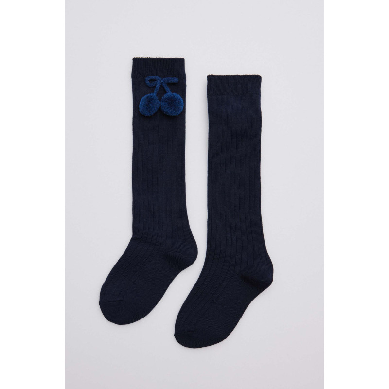 Calcetines largos pompones marino pom pom-Ysabel Mora