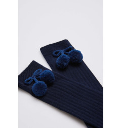 Calcetines largos pompones marino pom pom-Ysabel Mora