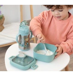 Caja amuerzo salvia con cuchara gris