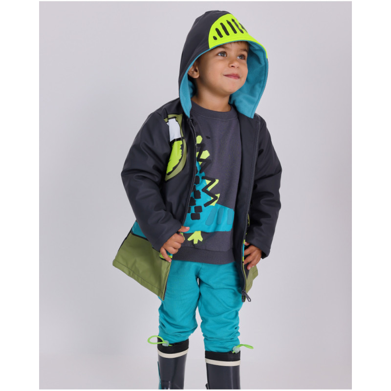 Chubasquero para niño en negro con capucha y estampado de caballero-Tuc Tuc