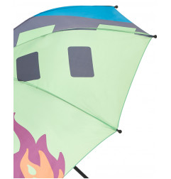 Paraguas de niño color verde con estampado de llamas y ventanas-Tuc Tuc