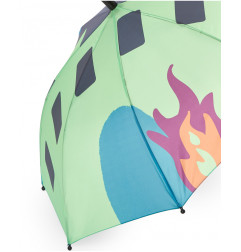 Paraguas de niño color verde con estampado de llamas y ventanas-Tuc Tuc