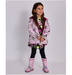 Cazadora impermeable con capucha para niña en rosa con estampado de unicornios-Tuc Tuc