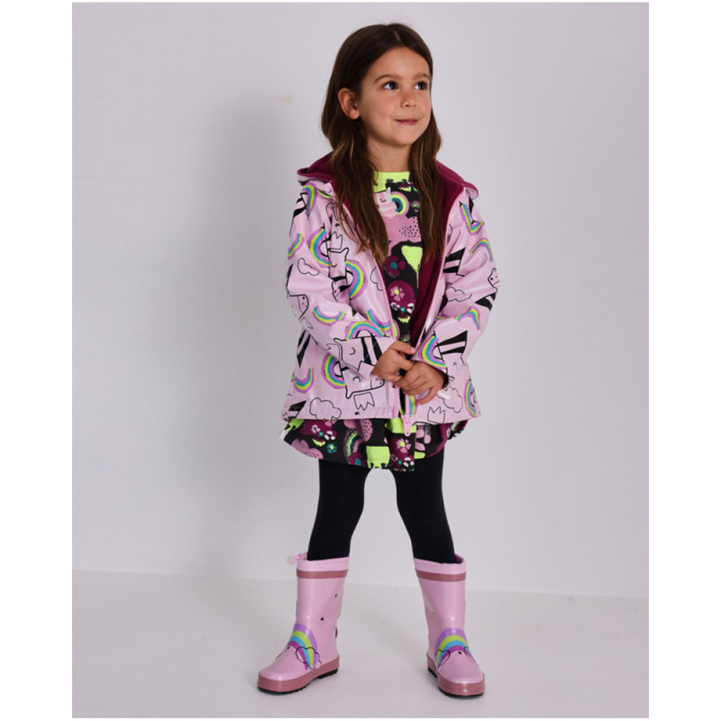 Cazadora impermeable con capucha para niña en rosa con estampado de unicornios-Tuc Tuc