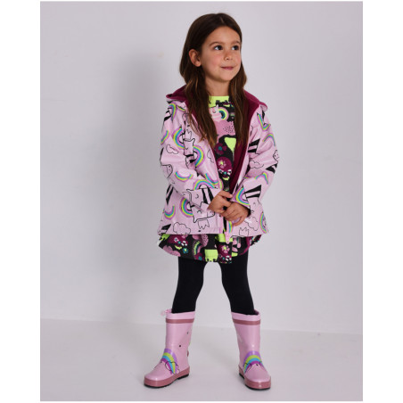 Cazadora impermeable con capucha para niña en rosa con estampado de unicornios-Tuc Tuc