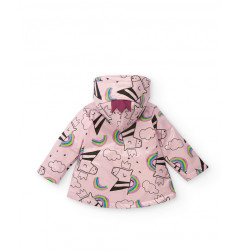 Cazadora impermeable con capucha para niña en rosa con estampado de unicornios-Tuc Tuc