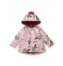 Cazadora impermeable con capucha para niña en rosa con estampado de unicornios-Tuc Tuc