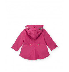 Chubasquero de niña en fucsia con capucha decorativa y flores grandes-Tuc Tuc